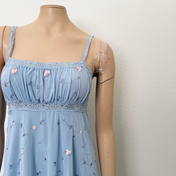 [Urban Outfitters] Blue Floral Embroidered 90s Babydoll Mini Dress Size Large L - Picture 8 of 12